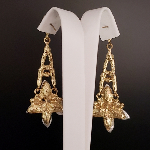 Crystal Floral Rhinestone Cluster Dangle Drop Earrings 3" - Picture 3 of 5